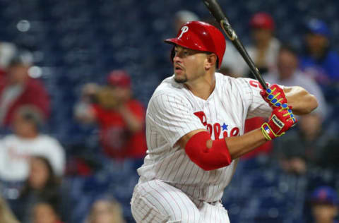 PHILADELPHIA, PA – SEPTEMBER 28: Dylan Cozens #25 of the Philadelphia Phillies in action against the Atlanta Braves during a game at Citizens Bank Park on September 28, 2018 in Philadelphia, Pennsylvania. (Photo by Rich Schultz/Getty Images)