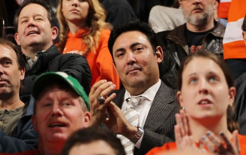 PHILADELPHIA , PA – JANUARY 18: Philadelphia Phillies General Manager Ruben Amaro Jr. takes in a NHL game between the Philadelphia Flyers and the Washington Capitals on January 18, 2011 at the Wells Fargo Center in Philadelphia, Pennsylvania. The Flyers defeated the Capitals 3-2 in overtime. (Photo by Len Redkoles/NHLI via Getty Images)