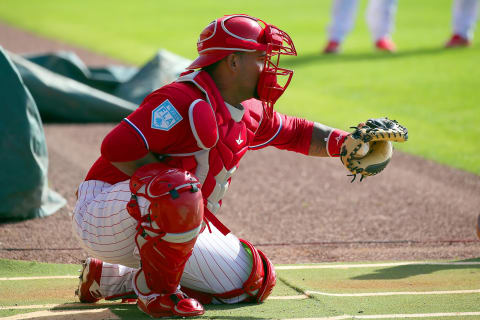 CLEARWATER, FL – FEBRUARY 16: Deivi Grullon (73) goes thru drills during the Philadelphia Phillies spring training workout on February 16, 2019 at the Carpenter Complex in Clearwater, Florida. (Photo by Cliff Welch/Icon Sportswire via Getty Images)