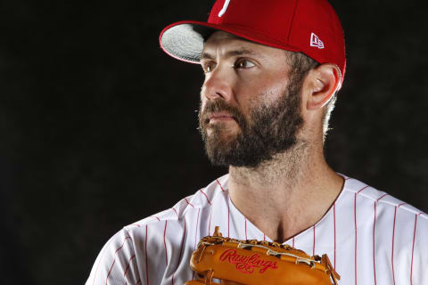 CLEARWATER, FL – FEBRUARY 19: Jake Arrieta #49 of the Philadelphia Phillies poses for a photo during the Phillies’ photo day on February 19, 2019 at Carpenter Field in Clearwater, Florida. (Photo by Brian Blanco/Getty Images)