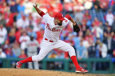 PHILADELPHIA, PA – MARCH 28: Pat Neshek #93 of the Philadelphia Phillies delivers a pitch in the ninth inning against the Atlanta Braves on Opening Day at Citizens Bank Park on March 28, 2019 in Philadelphia, Pennsylvania. (Photo by Drew Hallowell/Getty Images)