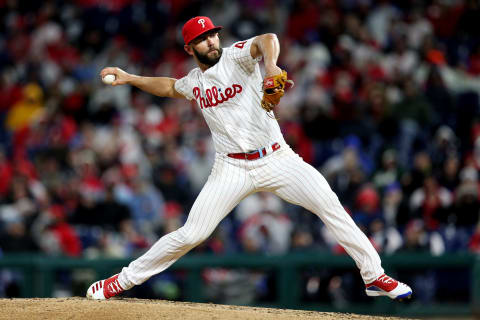 PHILADELPHIA, PA – MARCH 31: Jake Arrieta #49 of the Philadelphia Phillies pitches during the game between the Atlanta Braves and the Philadelphia Phillies at Citizens Bank Park on Sunday, March 31, 2019 in Philadelphia, Pennsylvania. (Photo by Rob Tringali/MLB Photos via Getty Images)