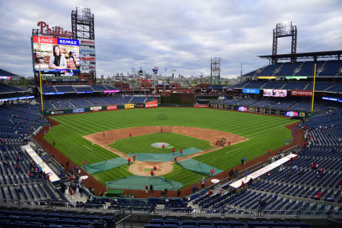 PHILADELPHIA, PA – APRIL 15: The field is prepped between the Philadelphia Phillies and the New York Mets at Citizens Bank Park on April 15, 2019 in Philadelphia, Pennsylvania. All players are wearing the number 42 in honor of Jackie Robinson Day. (Photo by Corey Perrine/Getty Images)