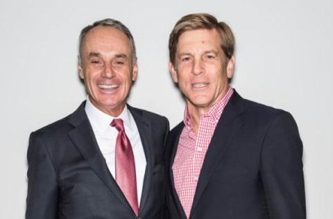 Commissioner of the MLB Rob Manfred and owner of the Philadelphia Phillies John S. Middleton (Photo by Gilbert Carrasquillo/Getty Images)