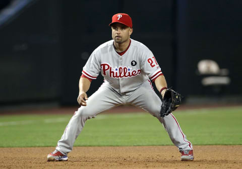 PHOENIX, AZ – APRIL 25: Infielder Placido Polanco #27 of the Philadelphia Phillies in action during the Major League Baseball game against the Arizona Diamondbacks at Chase Field on April 25, 2011 in Phoenix, Arizona. The Diamondbacks defeated the Phillies 4-0. (Photo by Christian Petersen/Getty Images)