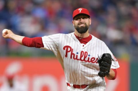 PHILADELPHIA, PA – MAY 03: Pat Neshek #93 of the Philadelphia Phillies delivers a pitch in the eighth inning against the Washington Nationals at Citizens Bank Park on May 3, 2019 in Philadelphia, Pennsylvania. (Photo by Drew Hallowell/Getty Images)