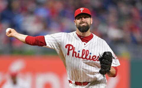 PHILADELPHIA, PA – MAY 03: Pat Neshek #93 of the Philadelphia Phillies delivers a pitch in the eighth inning against the Washington Nationals at Citizens Bank Park on May 3, 2019 in Philadelphia, Pennsylvania. (Photo by Drew Hallowell/Getty Images)