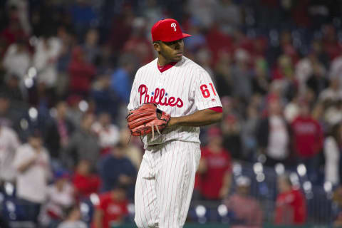 PHILADELPHIA, PA – APRIL 09: Edubray Ramos #61 of the Philadelphia Phillies walks to the dugout against the Washington Nationals at Citizens Bank Park on April 9, 2019 in Philadelphia, Pennsylvania. (Photo by Mitchell Leff/Getty Images)