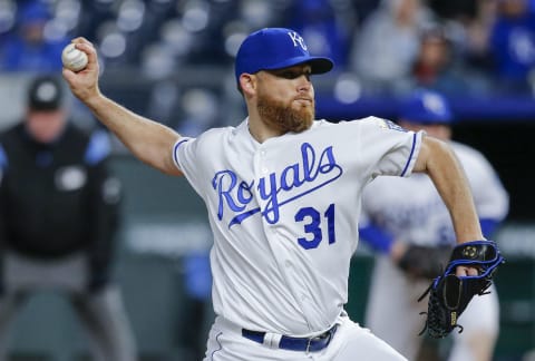 KANSAS CITY, MISSOURI – APRIL 27: Ian Kennedy #31 of the Kansas City Royals pitches in the eighth inning during the game against the Los Angeles Angels of Anaheim at Kauffman Stadium on April 27, 2019, in Kansas City, Missouri. (Photo by John Sleezer/Getty Images)