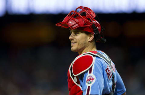 J.T. Realmuto #10 of the Philadelphia Phillies (Photo by Mitchell Leff/Getty Images)