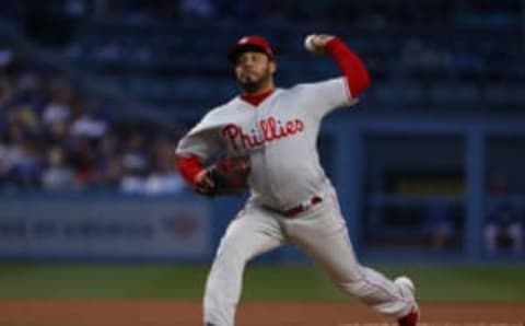 LOS ANGELES, CALIFORNIA – JUNE 01: Pitcher Jose Alvarez #52 of the Philadelphia Phillies pitches in the second inning of the MLB game against the Los Angeles Dodgers at Dodger Stadium on June 01, 2019 in Los Angeles, California. (Photo by Victor Decolongon/Getty Images)