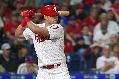 PHILADELPHIA, PA – MAY 04: Rhys Hoskins #17 of the Philadelphia Phillies in action during a game against the Washington Nationals at Citizens Bank Park on May 4, 2019, in Philadelphia, Pennsylvania. (Photo by Rich Schultz/Getty Images)