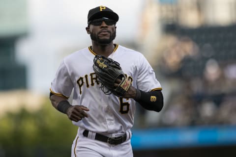 PITTSBURGH, PA – JUNE 18: Pittsburgh Pirates Center field Starling Marte (6) looks on during the MLB baseball game between the Detroit Tigers and the Pittsburgh Pirates on June 18, 2019 at PNC Park in Pittsburgh, PA. (Photo by Mark Alberti/Icon Sportswire via Getty Images)