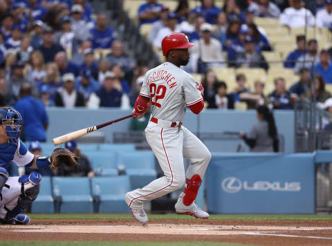 LOS ANGELES, CALIFORNIA – JUNE 01: Andrew McCutchen #22 of the Philadelphia Phillies bats in the first inning of the MLB game against the Los Angeles Dodgers at Dodger Stadium on June 01, 2019 in Los Angeles, California. The Dodgers defeated the Phillies 4-3. (Photo by Victor Decolongon/Getty Images)