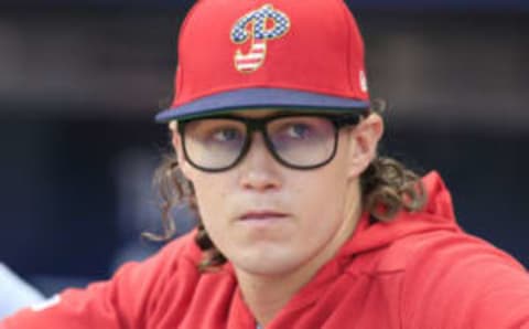 ATLANTA, GA – JULY 04: Philadelphia Phillies Pitcher JD Hammer (65) looks on prior to the regular season MLB game between the Braves and Phillies on July 4, 2019 at SunTrust Park in Atlanta, GA. (Photo by David John Griffin/Icon Sportswire via Getty Images)