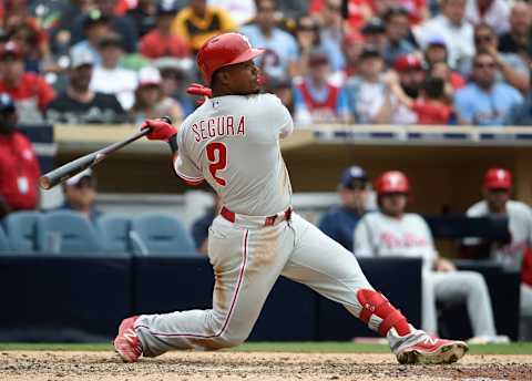 Jean Segura #2 of the Philadelphia Phillies (Photo by Denis Poroy/Getty Images)