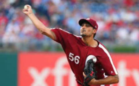 PHILADELPHIA, PA – JULY 27:Pitcher Zach Eflin #56 of the Philadelphia Phillies delivers a pitch during the first inning against the Atlanta Braves in a baseball game at Citizens Bank Park on July 27, 2019 in Philadelphia, Pennsylvania. (Photo by Rich Schultz/Getty Images)