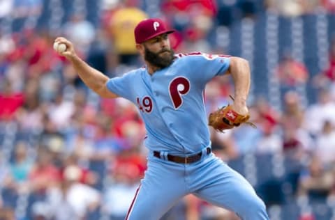 Jake Arrieta #49 of the Philadelphia Phillies (Photo by Mitchell Leff/Getty Images)