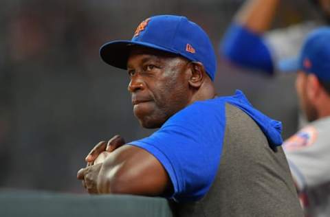 ATLANTA, GA AUGUST 13: New York hitting coach Chili Davis looks on from the dugout during the MLB game between the New York Mets and the Atlanta Braves on August 13th, 2019 at SunTrust Park in Atlanta, GA. (Photo by Rich von Biberstein/Icon Sportswire via Getty Images)