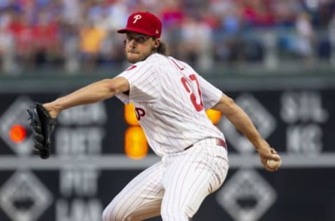 Aaron Nola #27 of the Philadelphia Phillies (Photo by Mitchell Leff/Getty Images)