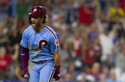 Bryce Harper #3 of the Philadelphia Phillies (Photo by Mitchell Leff/Getty Images)