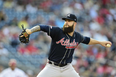 WASHINGTON, DC – JULY 29: Dallas Keuchel #60 of the Atlanta Braves pitches in the first inning against the Washington Nationals at Nationals Park on July 29, 2019 in Washington, DC. (Photo by Patrick McDermott/Getty Images)