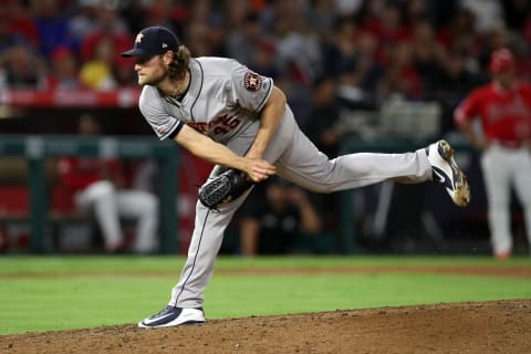 ANAHEIM, CA – JULY 17: Gerrit Cole #45 of the Houston Astros pitches during the game against the Los Angeles Angels at Angel Stadium on July 17, 2019 in Anaheim, California. The Astros defeated the Angels 11-2. (Photo by Rob Leiter/MLB Photos via Getty Images)