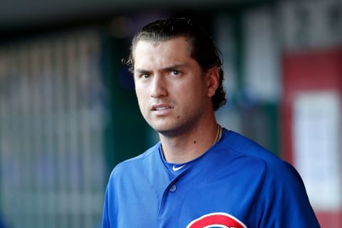 CINCINNATI, OH – AUGUST 10: Albert Almora Jr. #5 of the Chicago Cubs stands in the dugout prior to the start of the game against the Cincinnati Reds at Great American Ball Park on August 10, 2019 in Cincinnati, Ohio. (Photo by Kirk Irwin/Getty Images)