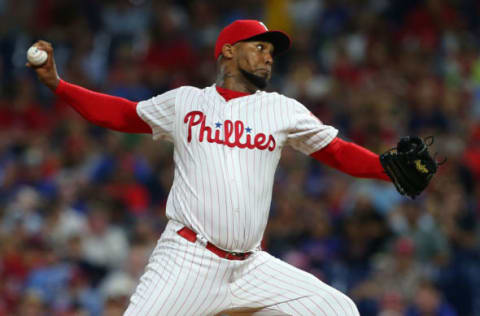 PHILADELPHIA, PA – JULY 16: Juan Nicasio #12 of the Philadelphia Phillies in action against the Los Angeles Dodgers during a baseball game at Citizens Bank Park on July 16, 2019 in Philadelphia, Pennsylvania. (Photo by Rich Schultz/Getty Images)