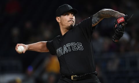 PITTSBURGH, PA – AUGUST 23: Keone Kela #35 of the Pittsburgh Pirates in action during the game against the Cincinnati Reds at PNC Park on August 23, 2019 in Pittsburgh, Pennsylvania. Teams are wearing special color schemed uniforms with players choosing nicknames to display for Players’ Weekend. (Photo by Justin Berl/Getty Images)