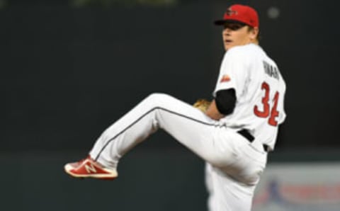 SCOTTSDALE, AZ – SEPTEMBER 20: Spencer Howard #34 of the Scottsdale Scorpions pitches against the Glendale Desert Dogs at Salt River Fields at Talking Stick on Friday, September 20, 2019 in Scottsdale, Arizona. (Photo by Buck Davidson/MLB Photos via Getty Images)