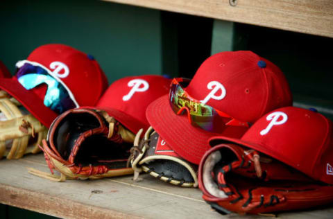 A general view of Philadelphia Phillies baseball hats (Photo by Will Newton/Getty Images)