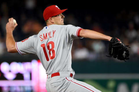 WASHINGTON, DC – SEPTEMBER 25: Drew Smyly #18 of the Philadelphia Phillies pitches during the game against the Washington Nationals at Nationals Park on September 25, 2019 in Washington, DC. (Photo by Will Newton/Getty Images)