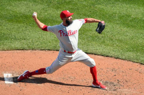 WASHINGTON, DC – SEPTEMBER 24: Nick Vincent #29 of the Philadelphia Phillies pitches during game one of a doubleheader baseball game against the Washington Nationals at Nationals Park on September 24, 2019 in Washington, DC. (Photo by Mitchell Layton/Getty Images)