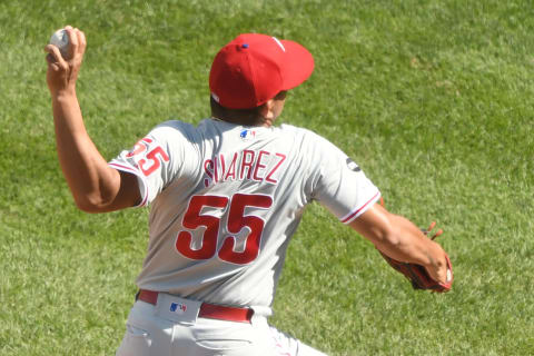 WASHINGTON, DC – SEPTEMBER 24: Ranger Suarez #55 of the Philadelphia Phillies pitches during game one of a doubleheader baseball game against the Washington Nationals at Nationals Park on September 24, 2019 in Washington, DC. (Photo by Mitchell Layton/Getty Images)