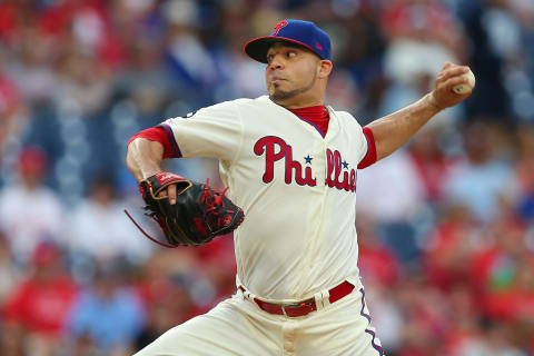 PHILADELPHIA, PA – SEPTEMBER 29: Jose Alvarez #52 of the Philadelphia Phillies in action against the Miami Marlins during a game at Citizens Bank Park on September 29, 2019 in Philadelphia, Pennsylvania. (Photo by Rich Schultz/Getty Images)