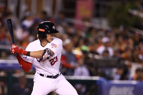 ZAPOPAN, MEXICO – NOVEMBER 03: Alec Bohm #23 of USA bats during the WBSC Premier 12 Group A match between Mexico and USA at Estadio de Beisbol Charros de Jalisco on November 3, 2019 in Zapopan, Mexico. (Photo by Refugio Ruiz/Getty Images)