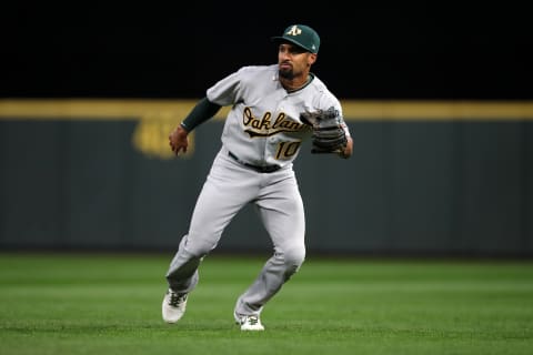 SEATTLE, WASHINGTON – SEPTEMBER 28: Marcus Semien #10 of the Oakland Athletics plays shortstop during the game against the Seattle Mariners at T-Mobile Park on September 28, 2019 in Seattle, Washington. The Athletics defeated the Mariners 1-0. (Photo by Rob Leiter/MLB Photos via Getty Images)