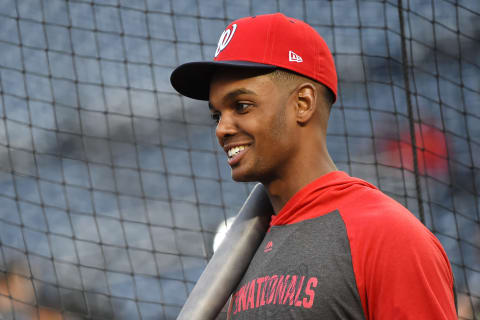 WASHINGTON, DC – OCTOBER 26: Michael A. Taylor #3 of the Washington Nationals looks on during batting practice prior to Game Four of the 2019 World Series against the Houston Astros at Nationals Park on October 26, 2019 in Washington, DC. (Photo by Will Newton/Getty Images)