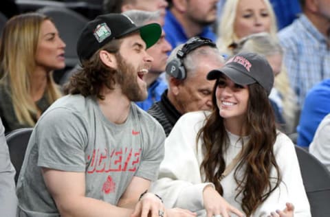 Philadelphia Phillies outfielder Bryce Harper (L) and his wife Kayla Harper (Photo by Ethan Miller/Getty Images)