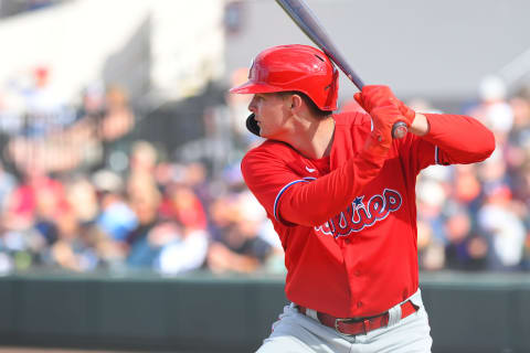 LAKELAND, FL – FEBRUARY 22: Mickey Moniak #78 of the Philadelphia Phillies bats during the Spring Training game against the Detroit Tigers at Publix Field at Joker Marchant Stadium on February 22, 2020 in Lakeland, Florida. The game ended in an 8-8 tie. (Photo by Mark Cunningham/MLB Photos via Getty Images)