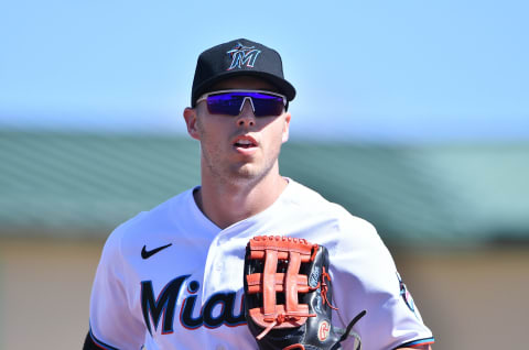 JUPITER, FLORIDA – FEBRUARY 23: Corey Dickerson #23 of the Miami Marlins in action during the spring training game against the Washington Nationals at Roger Dean Chevrolet Stadium on February 23, 2020 in Jupiter, Florida. (Photo by Mark Brown/Getty Images)