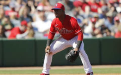 CLEARWATER, FLORIDA – MARCH 07: Jean Segura #2 of the Philadelphia Phillies in action against the Boston Red Sox during a Grapefruit League spring training game on March 07, 2020 in Clearwater, Florida. (Photo by Michael Reaves/Getty Images)