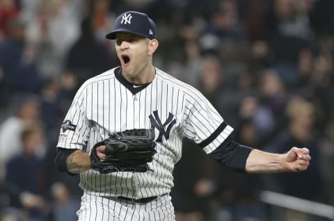 NEW YORK, NEW YORK – OCTOBER 18: (NEW YORK DAILIES OUT) James Paxton #65 of the New York Yankees in action against the Houston Astros in game five of the American League Championship Series at Yankee Stadium on October 18, 2019 in New York City. The Yankees defeated the Astros 4-1. (Photo by Jim McIsaac/Getty Images)