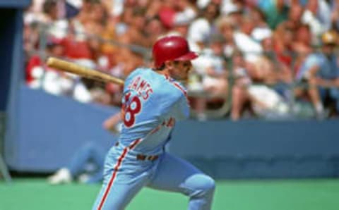 PITTSBURGH, PA – 1988: Chris James of the Philadelphia Phillies bats against the Pittsburgh Pirates during a game at Three Rivers Stadium in 1988 in Pittsburgh, Pennsylvania. (Photo by George Gojkovich/Getty Images)