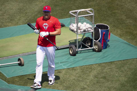 PHILADELPHIA, PA – JULY 03: J.T. Realmuto #10 of the Philadelphia Phillies looks on during summer workouts at Citizens Bank Park on July 3, 2020 in Philadelphia, Pennsylvania. Phillies schedule (Photo by Mitchell Leff/Getty Images)