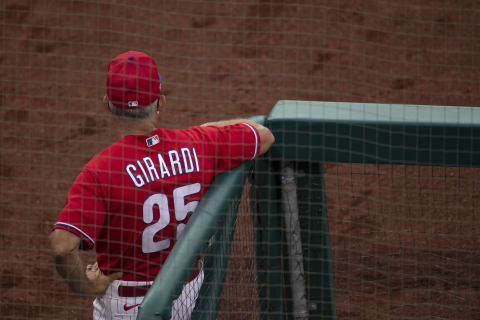 PHILADELPHIA, PA – JULY 19: Manager Joe Girardi #25 of the Philadelphia Phillies looks on in the top of the fifth inning against the Baltimore Orioles during a summer camp exhibition game at Citizens Bank Park on July 19, 2020 in Philadelphia, Pennsylvania. (Photo by Mitchell Leff/Getty Images)