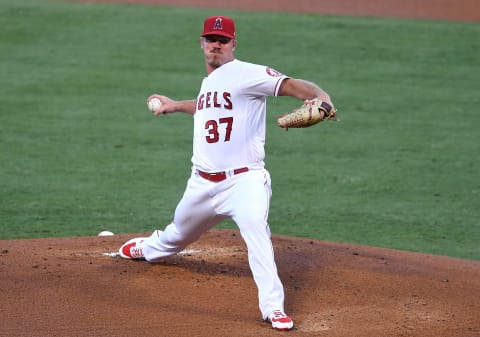 ANAHEIM, CA – AUGUST 11: Dylan Bundy #37 of the Los Angeles Angels pitches in the first inning of the game against the Oakland Athletics at Angel Stadium of Anaheim on August 11, 2020 in Anaheim, California. (Photo by Jayne Kamin-Oncea/Getty Images)