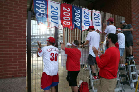 Fans of the Philadelphia Phillies known as the Phandemic Krew (Photo by Hunter Martin/Getty Images)