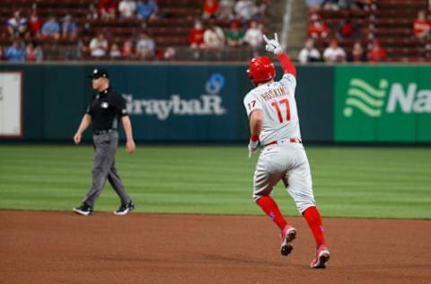 Rhys Hoskins #17 of the Philadelphia Phillies (Photo by Scott Kane/Getty Images)